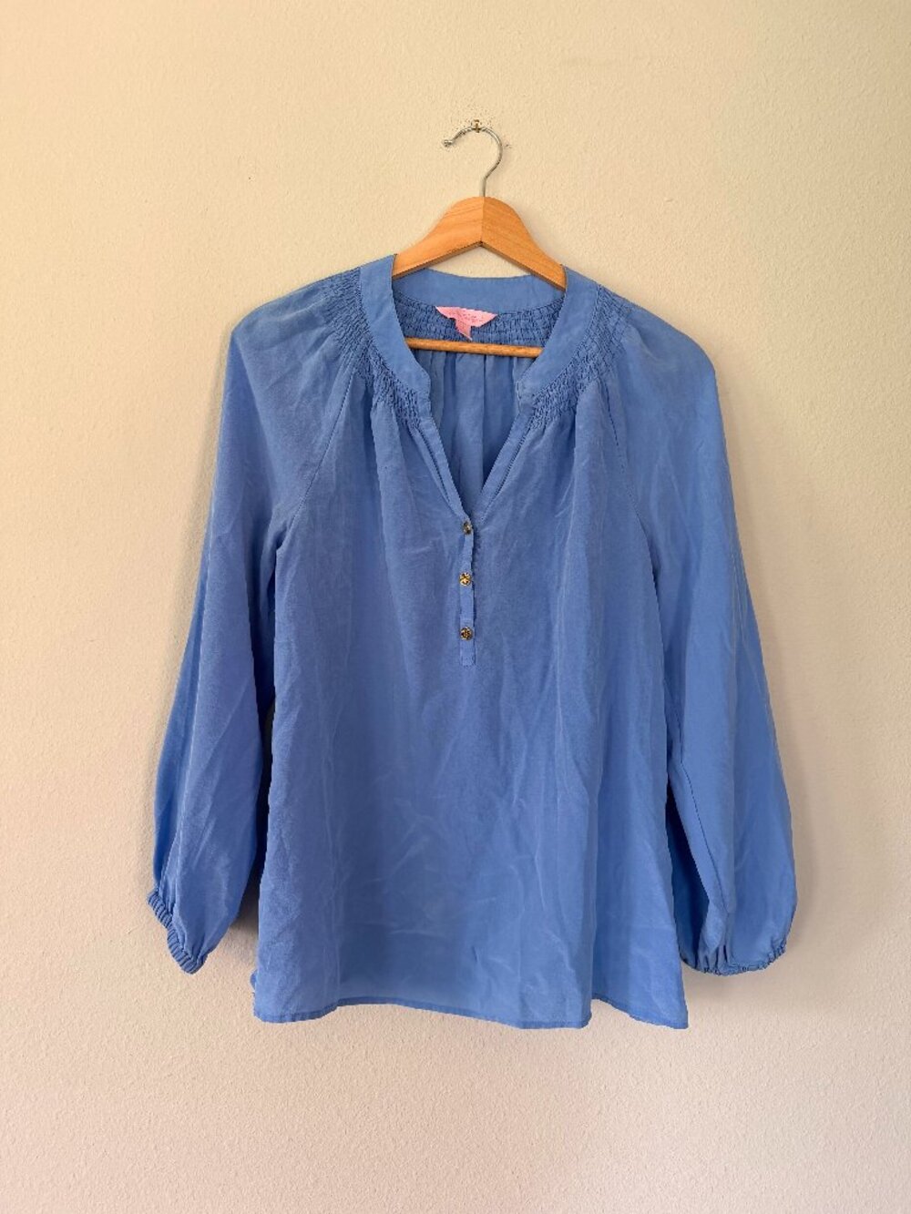 Lilly Pulitzer Blue Silk V-Neck Blouse — Sz S